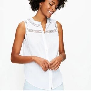 LOFT White Sleeveless Blouse with Lace Detail. New With Tag